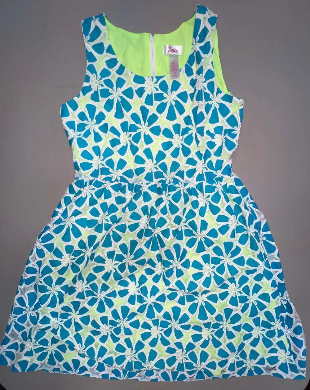 Justice Turquoise & Lime Floral Lace Dress 14